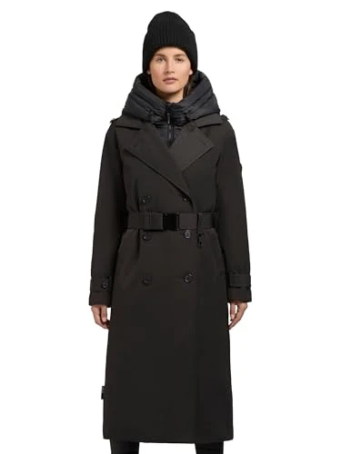Elena-YM Women's Winter Warm Trench Coat with Waist Belt and Removable Collar XS-XXL, Space Grey, L