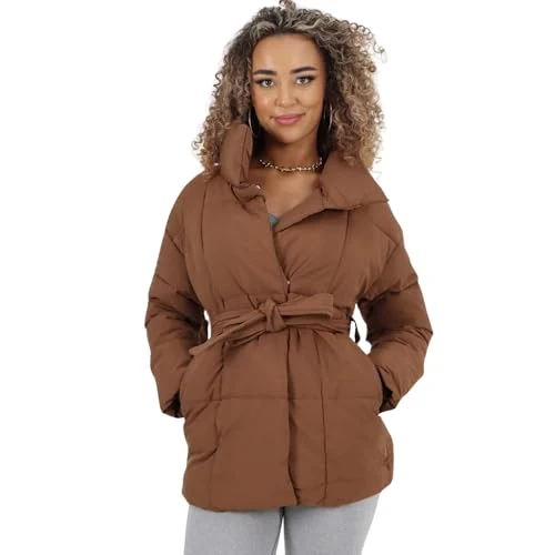 Elevate Your Winter Style Women Italian Belted Hooded Jacket Coat Quilted Padded Warmth with Stylish