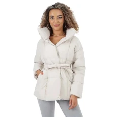 Elevate Your Winter Style Women Italian Belted Hooded Jacket Coat Quilted Padded Warmth with Stylish Silhouette Functional Pockets Uk Size 8-16 White