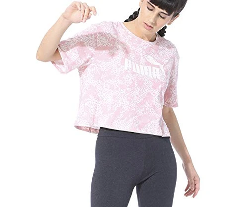 Elevated Ess Cropped Logo AOP Tee - Short Sleeve T-Shirt Woman, Womens, Short0Sleeved T-Shirt, 580392-94, Pink, S