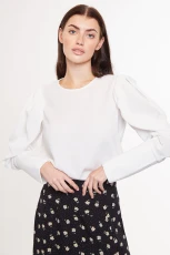 Elif Statement Long Sleeve Blouse - white