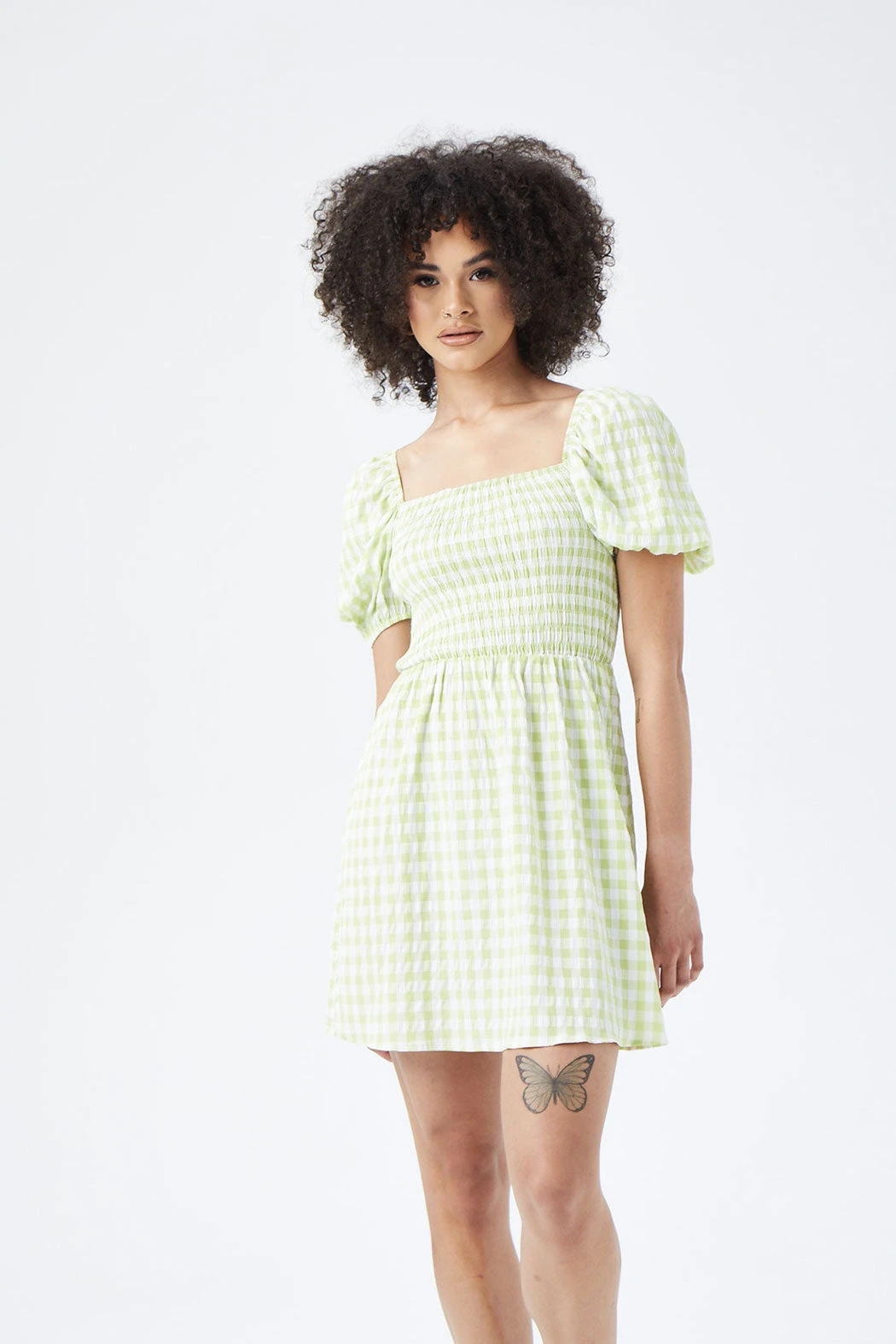 Elle Gingham Puff Sleeve Mini Dress White /