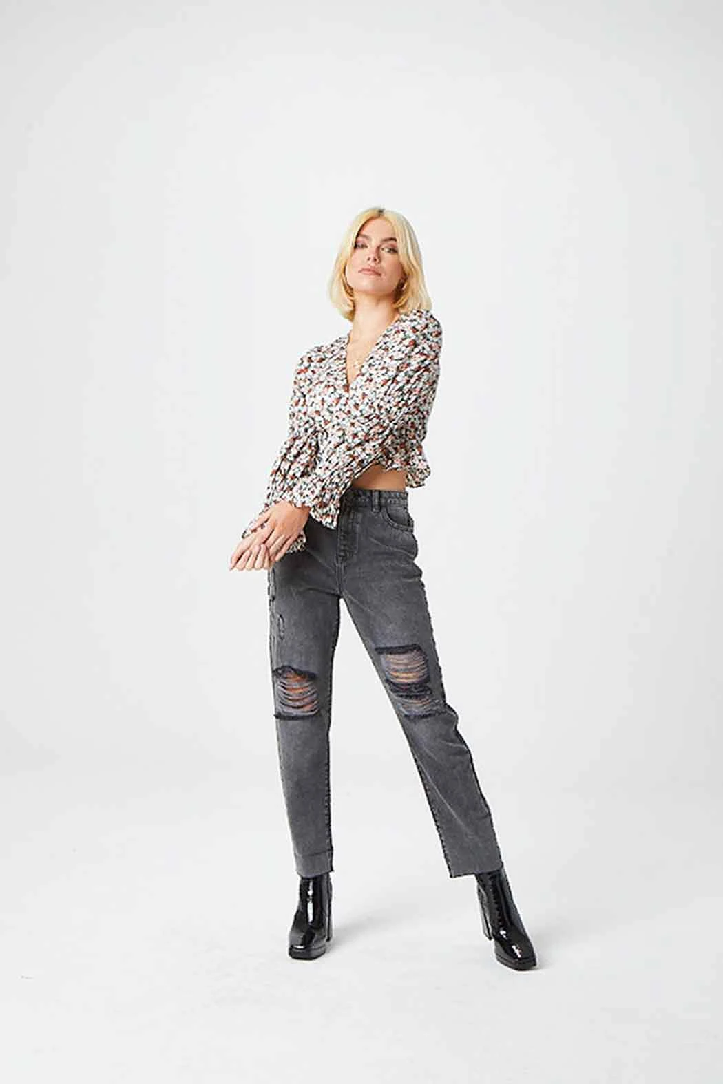 Elliott Black Ripped Mom Jeans Blue /