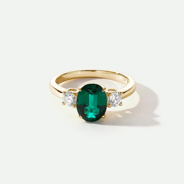 Ellison | 9ct Yellow Gold 033ct tw Lab Grown Diamond and Created Emerald Ring - Size L