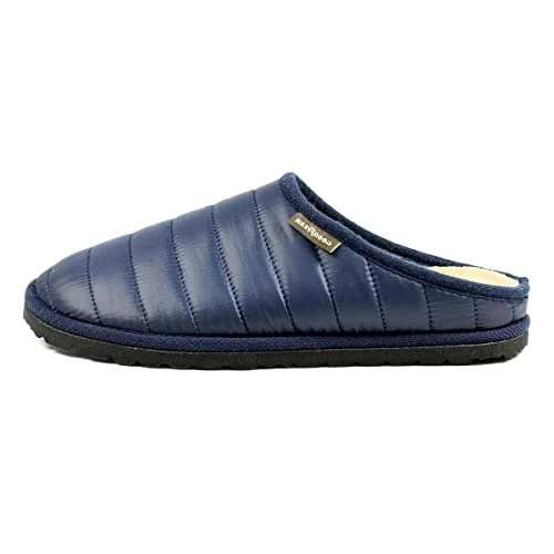 Elway Mens Navy Quilted Mule Slippers - Size 8 UK - Blue