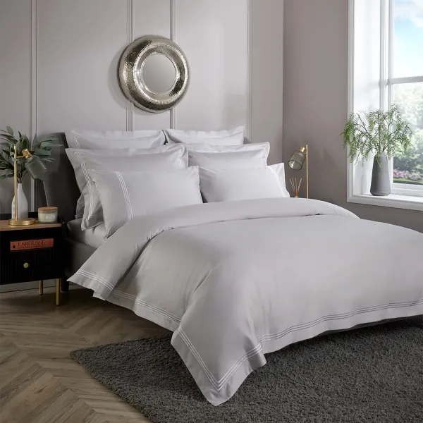 Embroidered 800TC Double Duvet Cover Grey/White