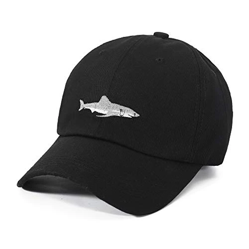 Embroidered Cotton Baseball Cap Adjustable Snapback Dad Hat (Shark Black),One Size