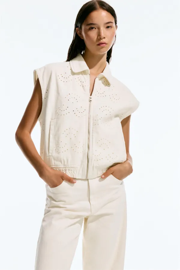 Embroidered Cotton Vest - Ecru