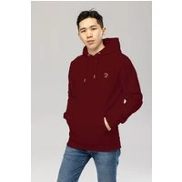 Embroidered Logo Hoodie Burgundy Large Hoodie Tops Unisex Genderless Sustainable