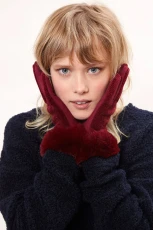 Emer Faux Suede And Fur Cuffed Touch Screen Gloves - Burgundy