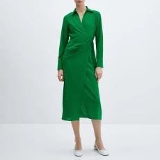 Emerald Wrap Shirt Midi Dress - Green