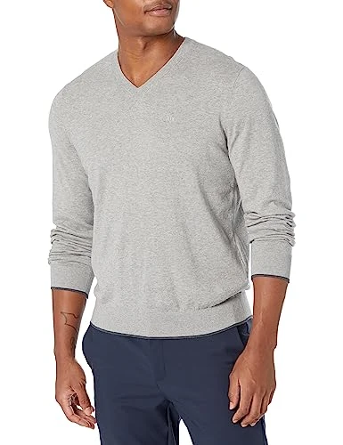 Emporio Armani Men's V-Neck Cotton Cashmere Pullover Sweater, Bros Bc06 Alloy HTR, S