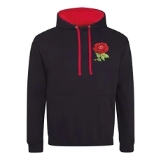 England Rugby Retro Style Embroidered Two Tone Hooded Sweatshirt Hoodie Best Gift for Unisex Adults (XL, Black/Red)