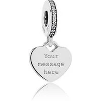 Engraving Heart Drop Charm - Silver