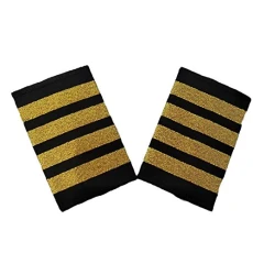 Epaulets, Professional Pilot Uniform Decoration, 1 Pair, Polyester, Golden, Four Bars, Pin Clasp, Unisex, Style 1