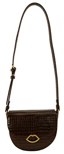 Esme Saddle Bag Chocolate Brown Croc Embossed Leather Medium (Chocolate)