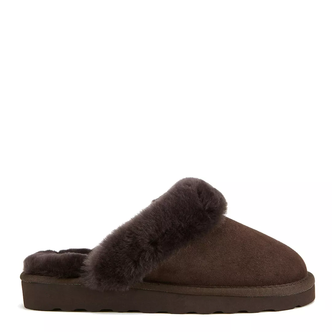 Espresso Mool Suede Sheepskin Slippers