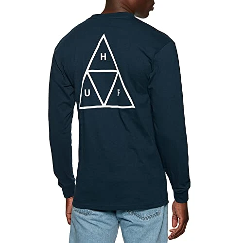 Essentials Triple Triangle Mens Long Sleeve T-Shirt - Navy Small