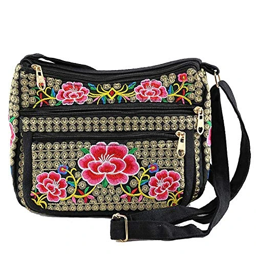 Ethnic Style Embroidery Flower Bag Shoulder Messenger Bag Women Bag Canvas Bag Handbag