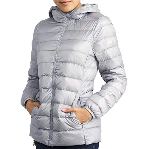 Eva Womens Down Alternative Puffer Jacket Hooded Light Packable Coat GRY 1XL