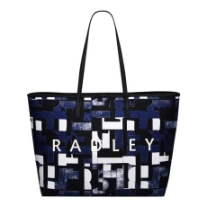 Evenfall Southwell Gardens-Abstract Geo Large Open Top Tote - Navy