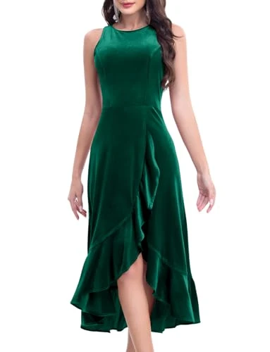 Evening Dresses Elegant Women's Halterneck Velvet Split Bodycon Dress Long Formal Cocktail Party Dresses Wedding Guests Festive Dress, dunkelgrün, S