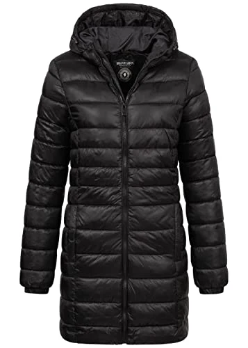 Everett Women's Fashion Long Quilted Jacket, Schwarz, L