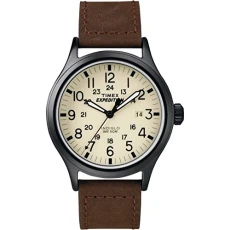 Expedition Men's Quartz Watch with Beige Dial Analogue Display and Brown Leather Strap T49963SU