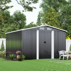Extra Large Garden Galvanised Shed with Gabled Roof Top - Anthracite - Black