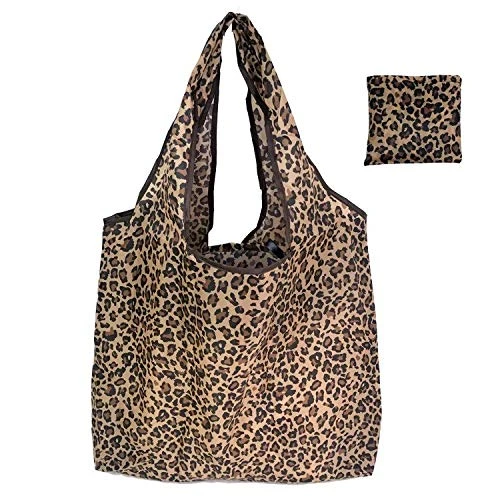 Extra Large Reusable Foldable Ladies Shopping Bag Eco Tote Handbag Fold Away Shopper Bag UK (Classic Leopard Print)