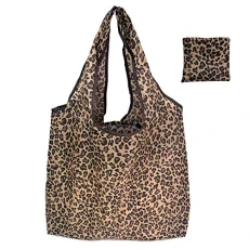 Extra Large Reusable Foldable Ladies Shopping Bag Eco Tote Handbag Fold Away Shopper Bag UK (Classic Leopard Print)