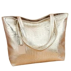 Extra Large Womens Girls Metallic Gold Shoulder Work Shopping Bag Faux Leather