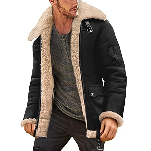 Extreme Jacket Men Simple Winter Coat Men's Leather Jacket Quilted Long Sleeve Lapel Collar Thick Coat Vintage Jacket Long Men's Jackets, Black/White, XL