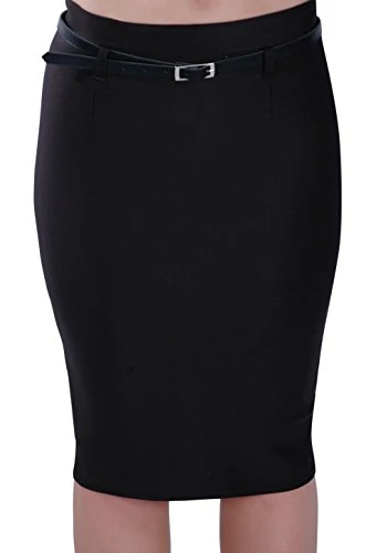 EyeCatch - Amy Ladies Stretch Work Office Belted Midi Womens Pencil Skirt Black Size 8