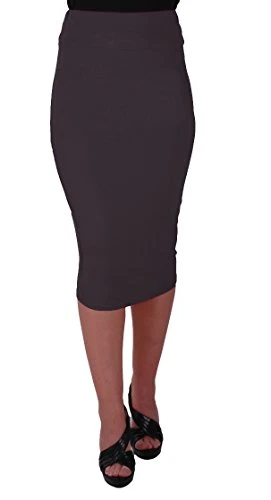 EyeCatch - Bronwen Ladies Jersey Bodycon Stretch Tube Midi Womens Pencil Skirt Black S/M