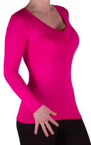 Eyecatch Classic - Ladies Casual T-Shirt Long Sleeve V Neck Tops Womens Shirts Blouse Fushia M/L - 1