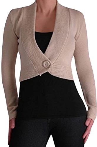 EyeCatch Domenica Cardigan Scoop Neck Short Fitted Knitted Stretch Cardi One Size (Beige)