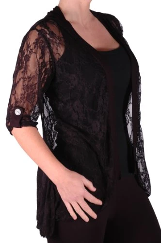 Eyecatch - Emily Ladies Elegant Lace Cardi Womens Plus Size Cardigan Size Black Size 22-24
