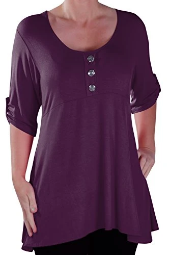 EyeCatch - Eva Flared Womens Button Front Scoop Neck Tunic Plus Size Ladies T- Shirt Long Top 26-28