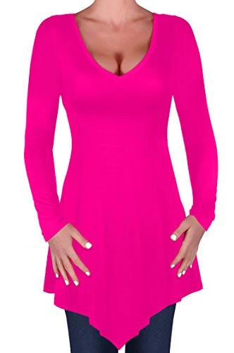 EyeCatch - Everly Womens Plus Size Loose Fit Longsleeve T Shirt Ladies Blouse V Neck Tunic Top Neon 