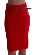 Eyecatch - Everyday Modern Work Office Belted Midi Pencil Skirt Red M/L Eyecatch - Everyday Modern Work Office Belted Midi Pencil Skirt Red M/L
