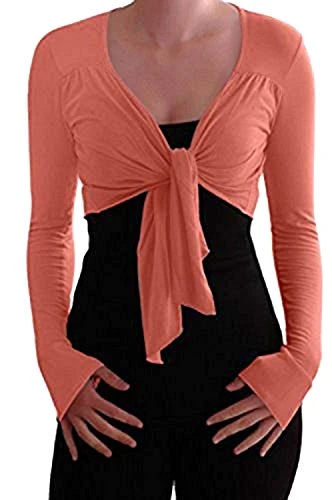 EyeCatch - Genevieve Long Sleeve Cardi Shrug Wrap Tie Front Bolero Peach M/L