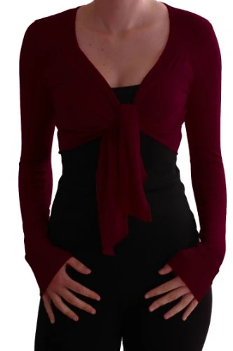 EyeCatch - Genevieve Long Sleeve Cardi Shrug Wrap Tie Front Bolero Wine S/M