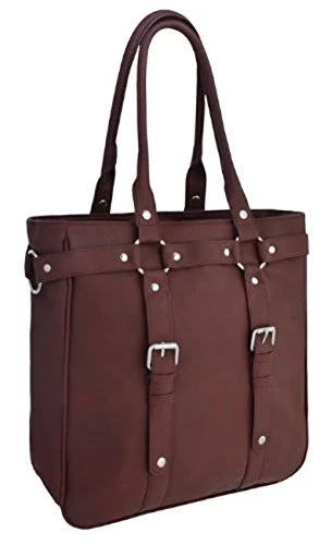 Eyecatch - Harper Womens Vintage Style Faux Leather Tote Handbag Shoulder Bag Dark Red