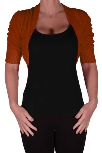 EyeCatch - Kara Short Sleeve Knitted Bolero Shrug One Size Rust