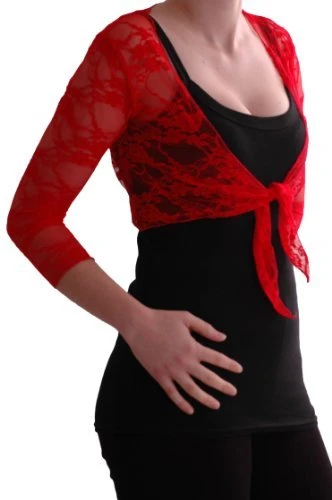 EyeCatch - Karina Lace Tie Front Bolero Cardigan Womens Shrug Tops Red Size 12/14