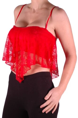 Eyecatch - Libertine Womens Short Cropped Strappy Cami Lace Fashion Top Red M/L