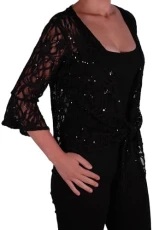 EyeCatch Oversize 12-26 - Darcey Ladies Sequin Cardi Tie Shrug Lace Bolero Top Womens Plus Size Blac