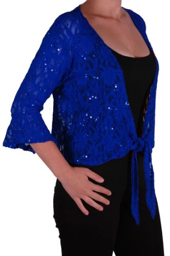 EyeCatch Oversize 12-26 - Darcey Ladies Sequin Cardi Tie Shrug Lace Bolero Top Womens Plus Size Roya