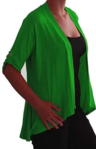 EyeCatch TM - Emily Womens Open Casual Jersey Cardi Ladies Plus Size Cardigan Jade Green Size 26-28